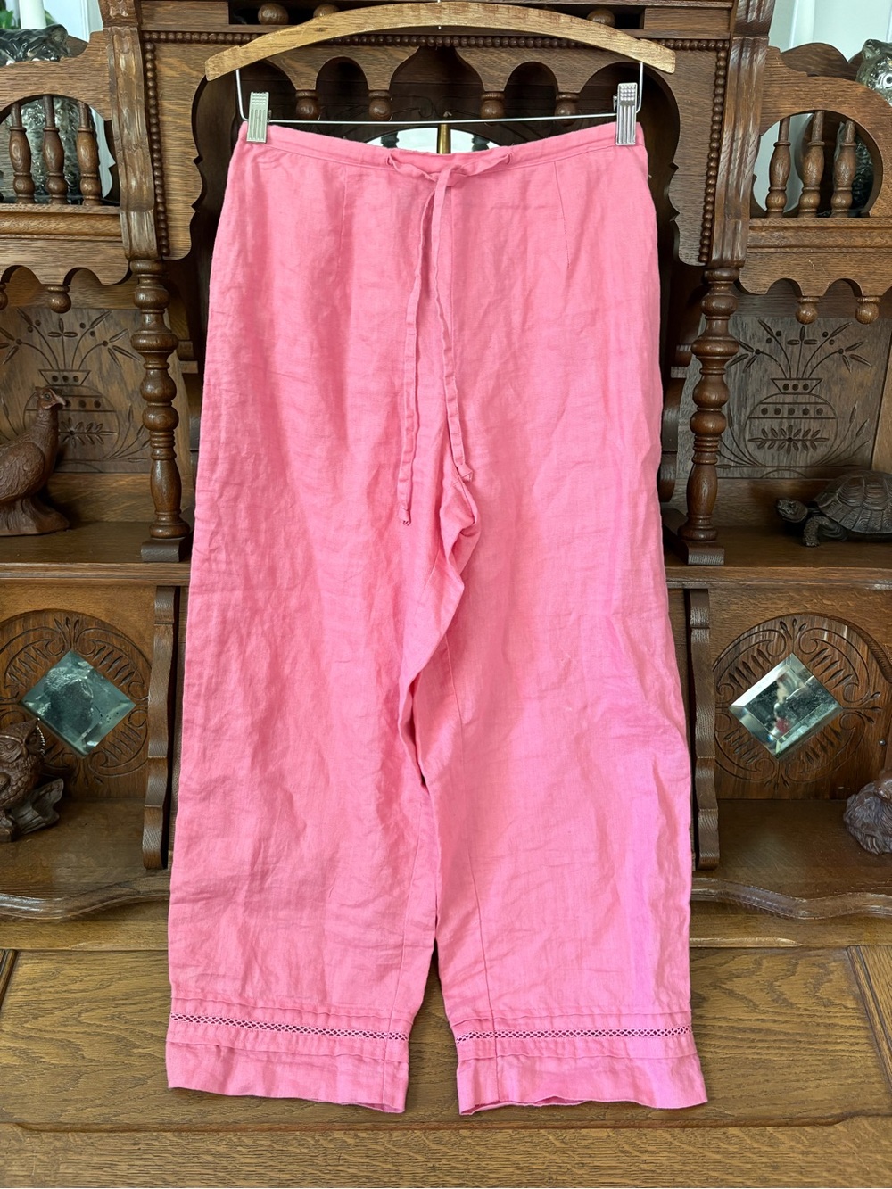 Pink 100% Linen Drawstring Pants